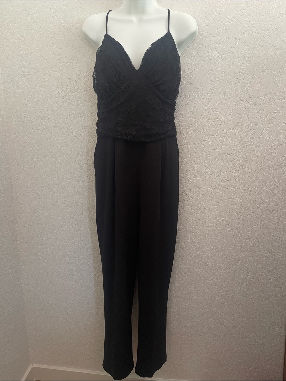 Express Black Lace Bodice Jumpsuit with Spaghetti Straps